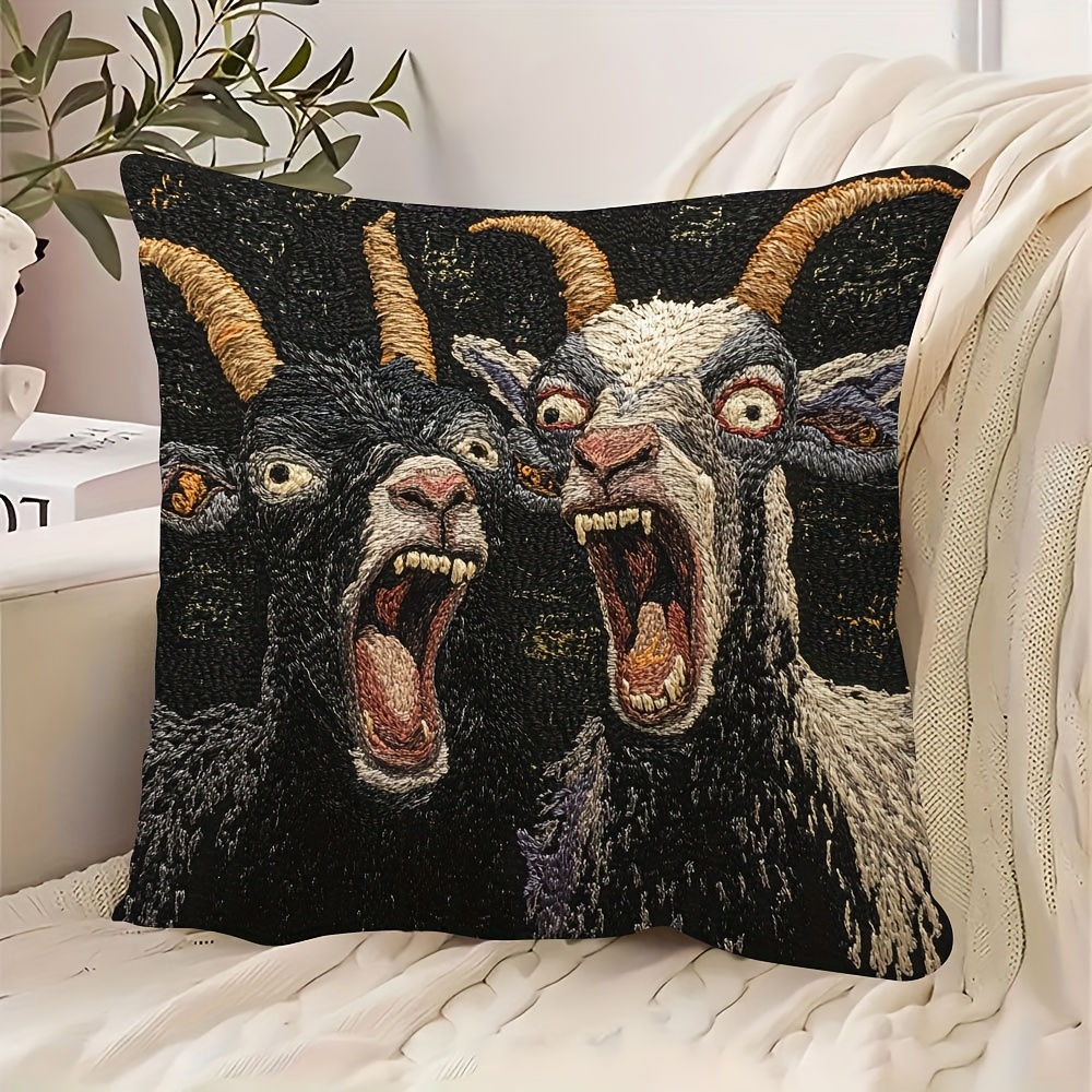 

1pc, 18x18 Inch Super Soft Short Plush Throw New Double Sided Pillow, Screaming Goats It Has Of Embroidery, Room Decor (no Pillow Core_qwch6318