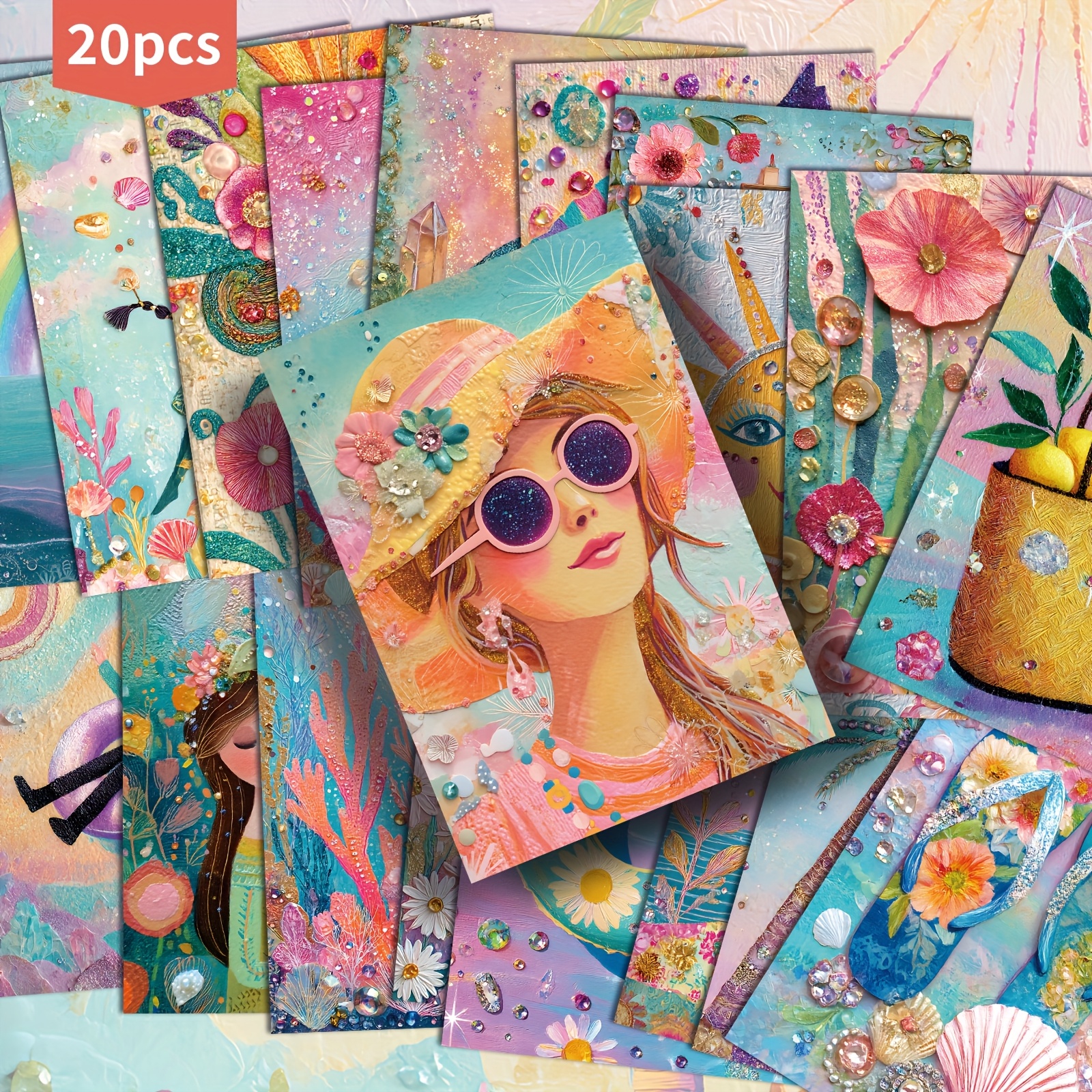 TEMU 20 stuks zomer strand postkaarten - 4x6 inch siren en illustraties, levendige bloemontwerpen, collectible decoratieve kaarten voor scrapbooking,
