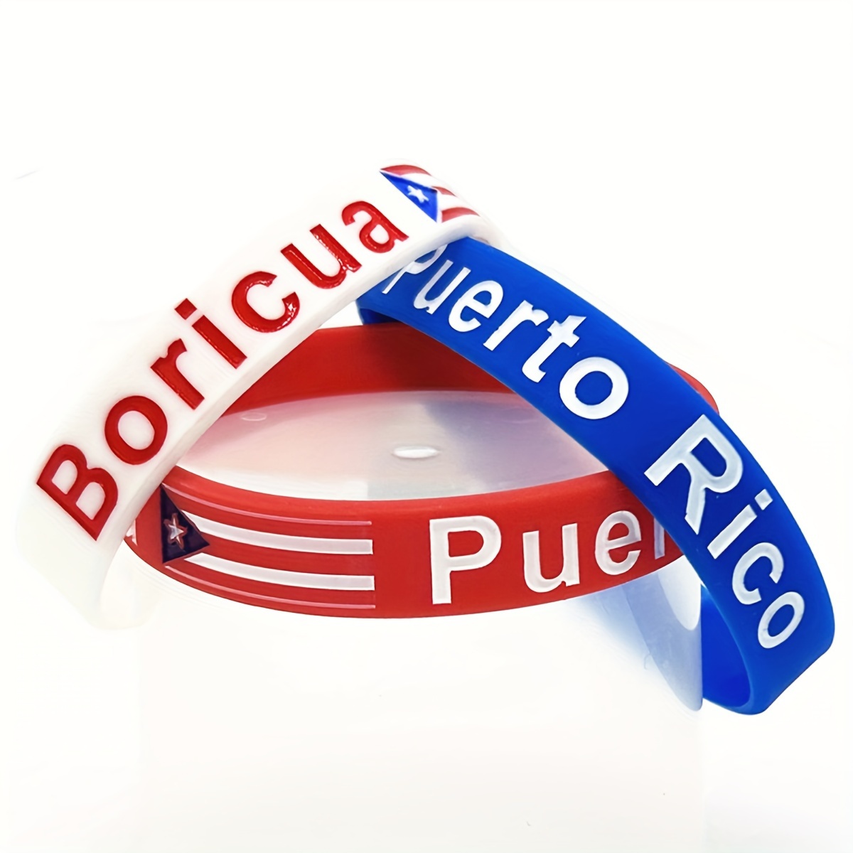 

3-piece Puerto Rico Pride Silicone Wristbands - Waterproof, Stretch-resistant Bracelets For Sports & Everyday Wear
