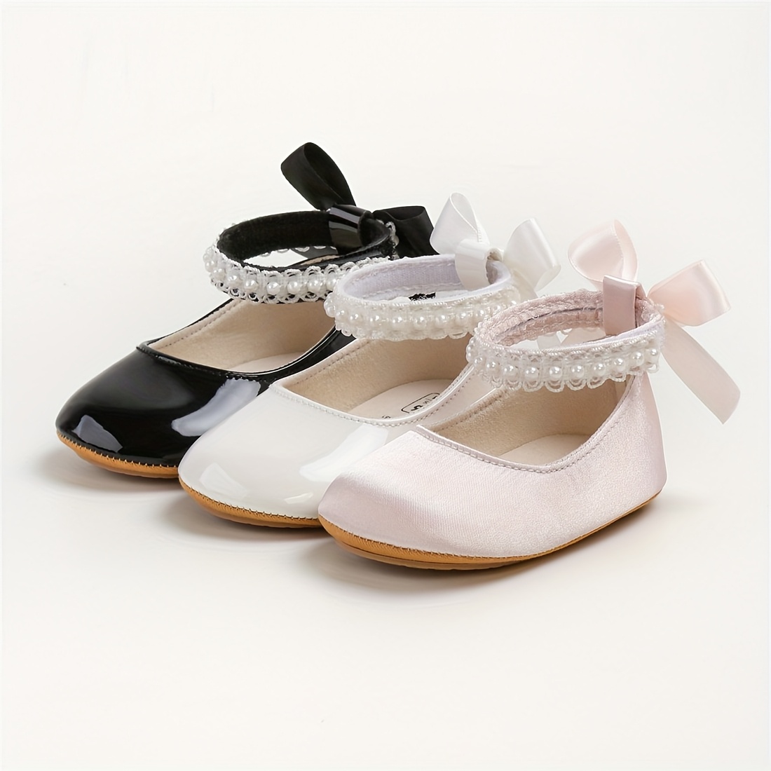 76575235-a9cb-47d5-a55d-f9fd166c41f7.jpg Baby Girl's Mary Jane Shoes with Bow & Lace-like Strap - Soft -like Texture, Lightweight Breathable First Walker Shoes with Clear Bowknot
