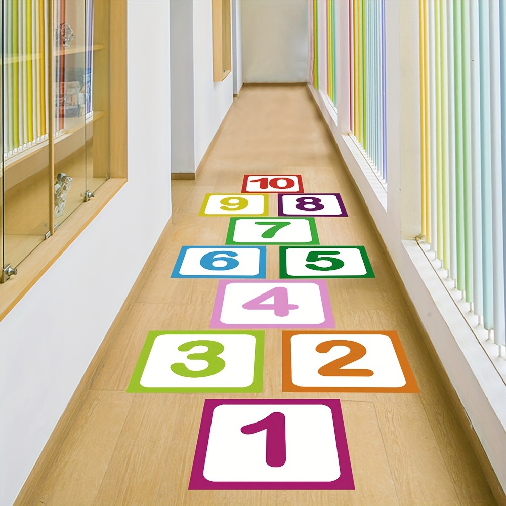 

10pcs Hanging Decorative Tiles, Number Square Jumping House Game Wall Stickers, Room Self-adhesive Floor Stickers, Frosted Material Non-slip Wallpaper, Home Supplies