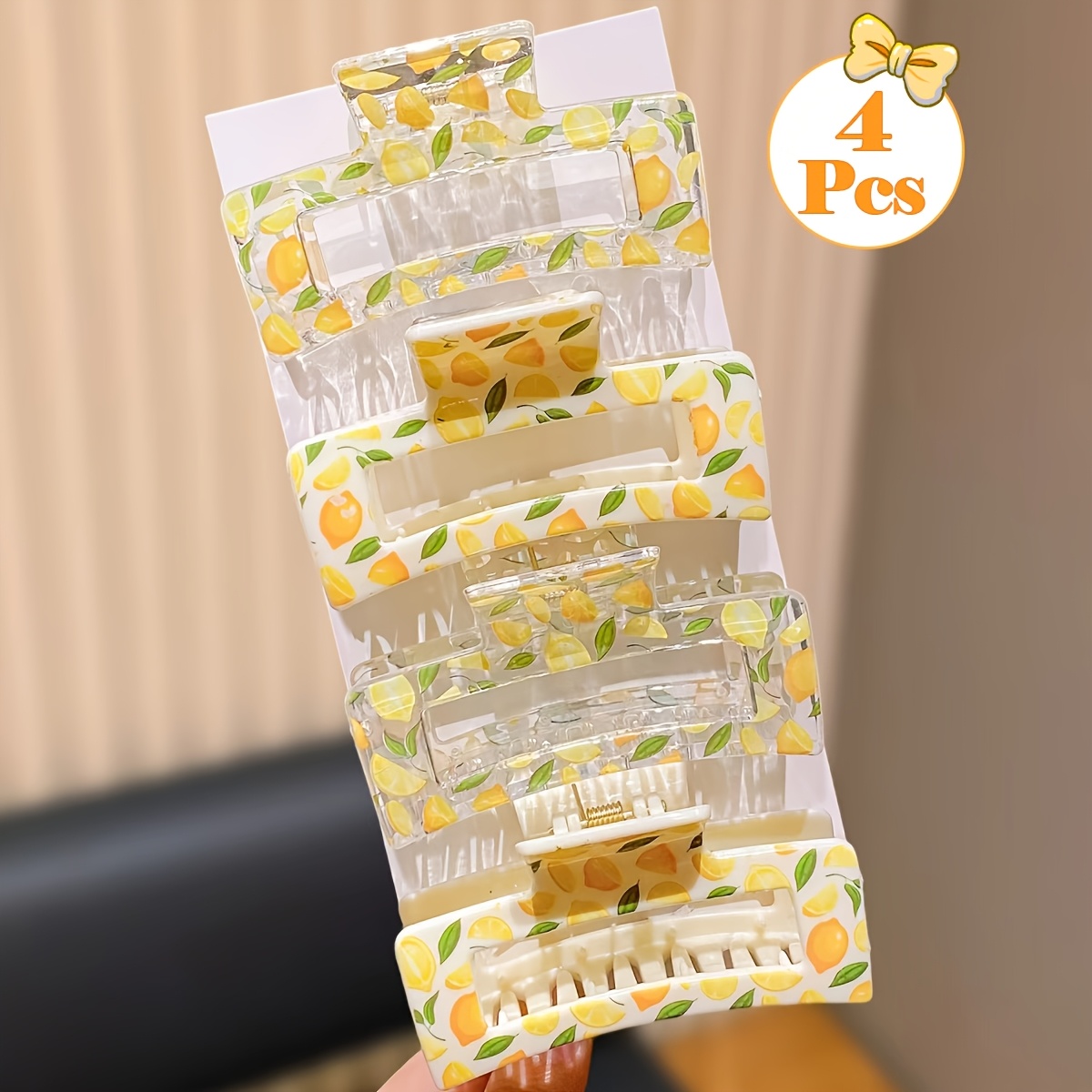 TEMU Lot de 4 pinces à cheveux ajourées à motif citron, un cadeau approprié , accessoire de cheveux cadeau été fruits , un cadeau pour femmes, pinces