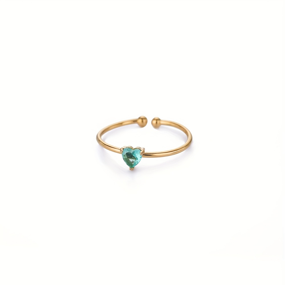 Stainless Steel Birthstone Open Ring, Elegant Fashion