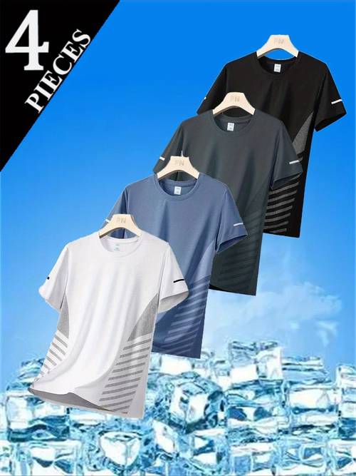 4pcs mens breathable quick dry athletic t shirts lightweight moisture wicking mesh fabric comfortable round neck short sleeve for gym training casual wear workout clothes sporty design mesh fabric shirt