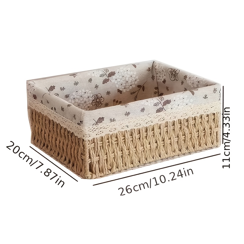 1pc/set Of 3 Paper Woven Lined Desktop Storage Box/basket For Cosmetics, Snacks, Sundries And Keys, Shelf Baskets
