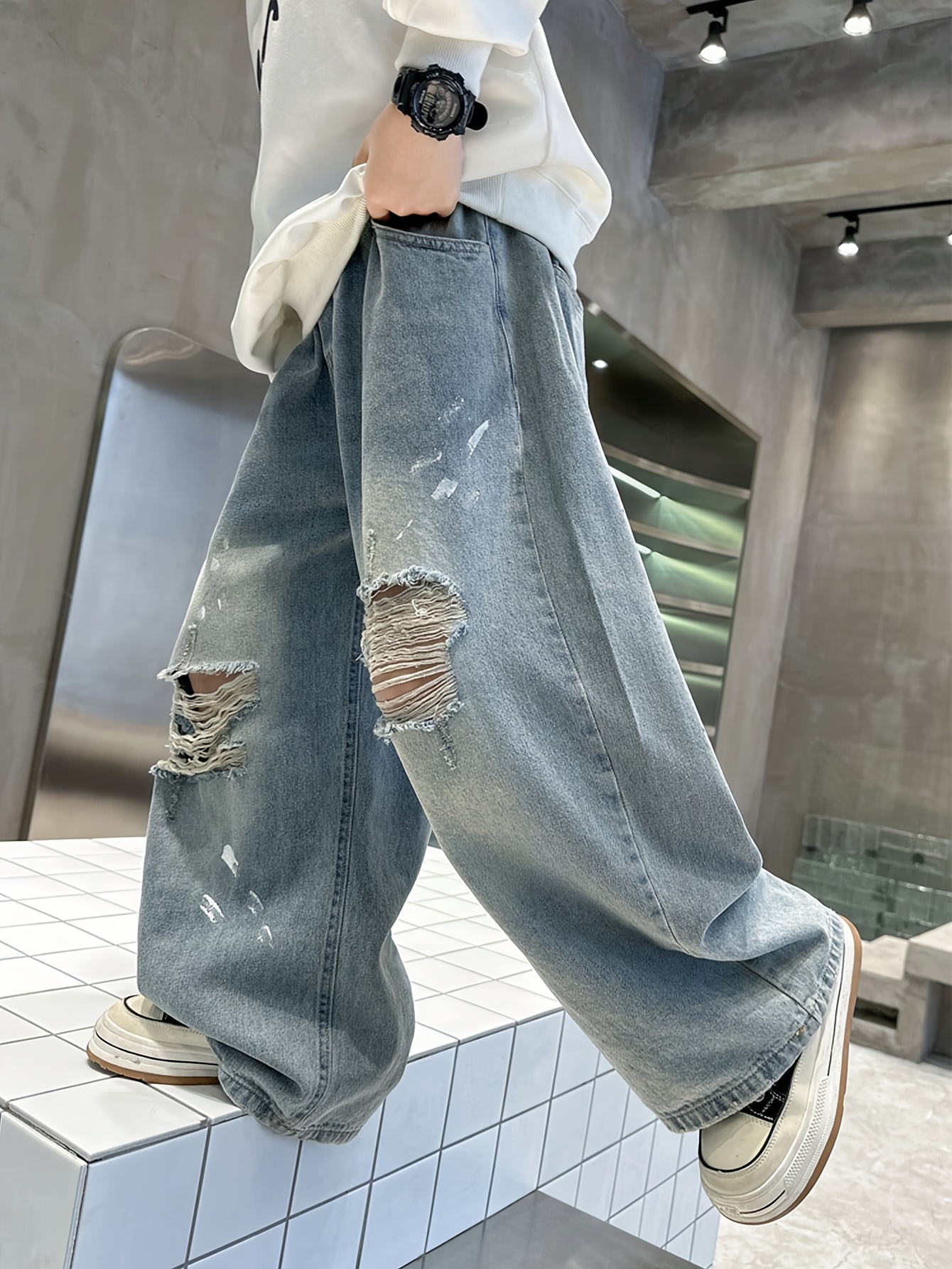 パンツ TSY RIPPED WIDE STRAIGHT DENIM RIPPED WIDE STRAIGHT DENIM 【BLACK TAG】// INDIGO