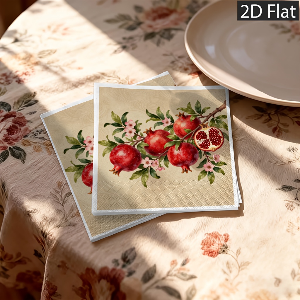 TEMU Lot de 20 serviettes en papier jetables 2D plates, 2 épaisseurs pour une durabilité accrue, motif branche de dessinée à avec fleurs et feuilles