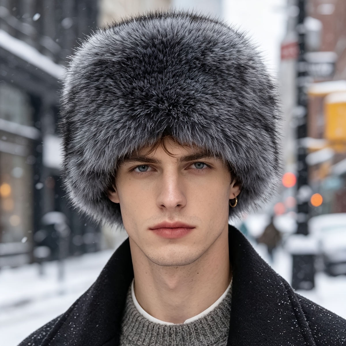 TEMU 1pc 1pcs Winter Warm Mongolian Hat - Plush Textile Suitable For Daily , Spotted & Striped, Hand Washable/dry , For &, Casual Weather Accessory