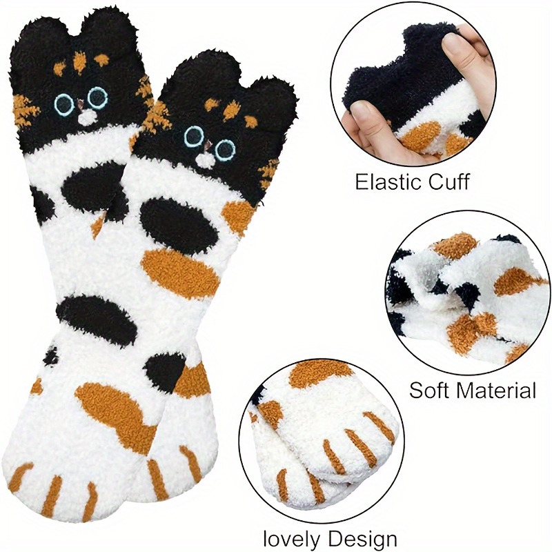 awesome 5 Pairs Women'S Slippers Socks | Coral Fleece Knee-length Socks with Cartoon Cat Paw Design, Plush and Fluffy for Winter 8 awesome 5 Pairs Women'S Slippers Socks | Coral Fleece Knee-length Socks with Cartoon Cat Paw Design, Plush and Fluffy for Winter - Image 8