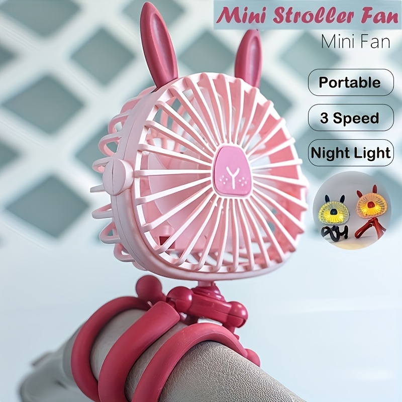 

1pc, Portable Octopus Mini Stroller Fan With Flexible Tripod, 4.13-inch Usb Rechargeable Quiet Personal Fan With 3 Speeds And Night Light Feature For Baby Stroller/home/office