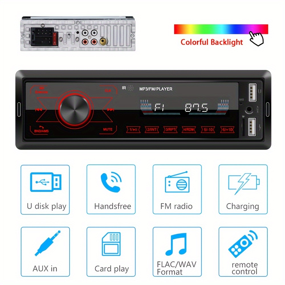 

Autoradio 1 Din écran 12V, MP3, musique , prise en charge de la FM, MP3, USB/SD/AUX-IN, colorées