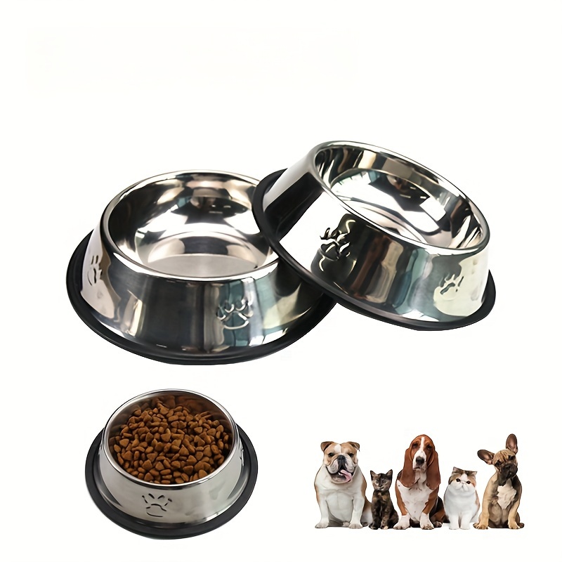 

Stainless Steel Dog Feeder Bowl For Food And Water, Durable Paw Print Dog Bowl With Non-slip Rubber Bottom For Indoor Dogs