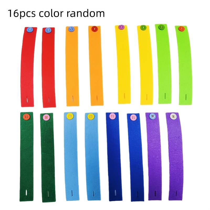 16pcs/random Colors/non-woven Button Wristbands Kindergarten Learning Buckles Teaching Materials Area Materials Children Fine Motor Handcraft Supplies