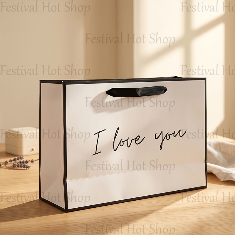 Image of Gift For Her/him 1pc "i Love You" Gift Bag, Portable Foldable Paper Bag With Hand Rope, Reusable Shopping Bag Suitable For Father's Day, Birthday, Christmas, Etc