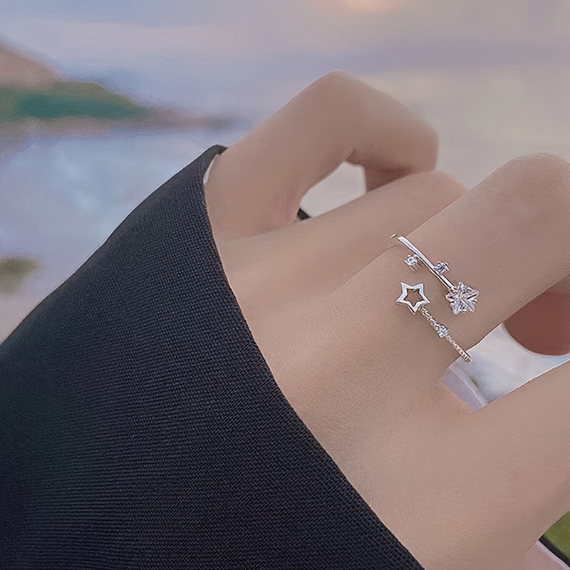 Star Decor Cubic Zirconia Ring, Adjustable Joint Ring for Girls, Party Gift