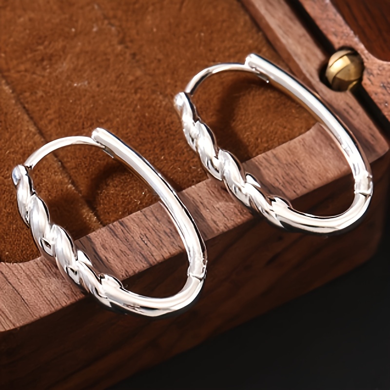 Vintage Twisted Rope Copper Earrings Geometric Oval Studs Nickel Plating