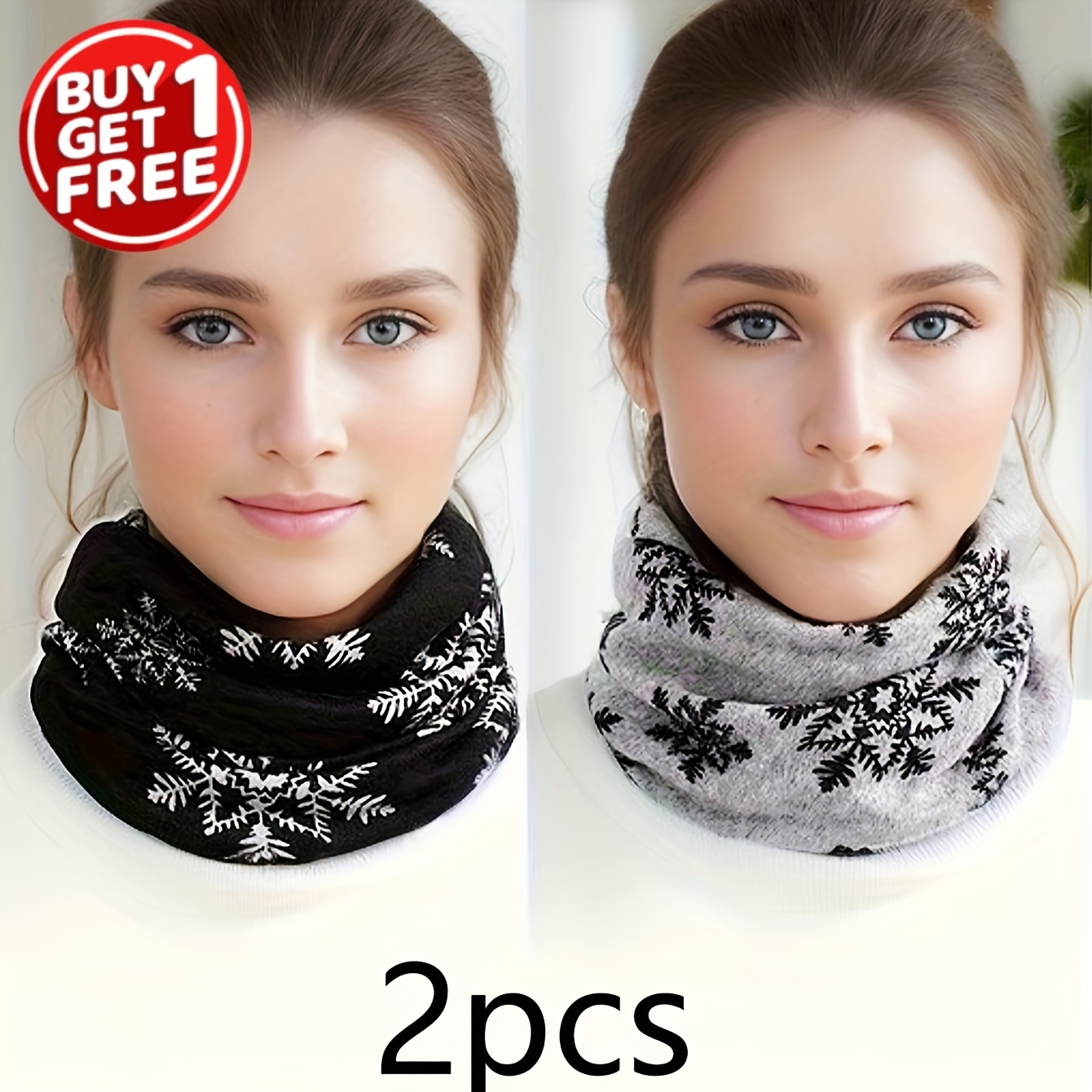 

2pcs Vintage Snowflake Pattern Neck Gaiter Set Boho Soft Warm Elastic Hats Winter Outdoor Windproof Coldproof Neck Cover