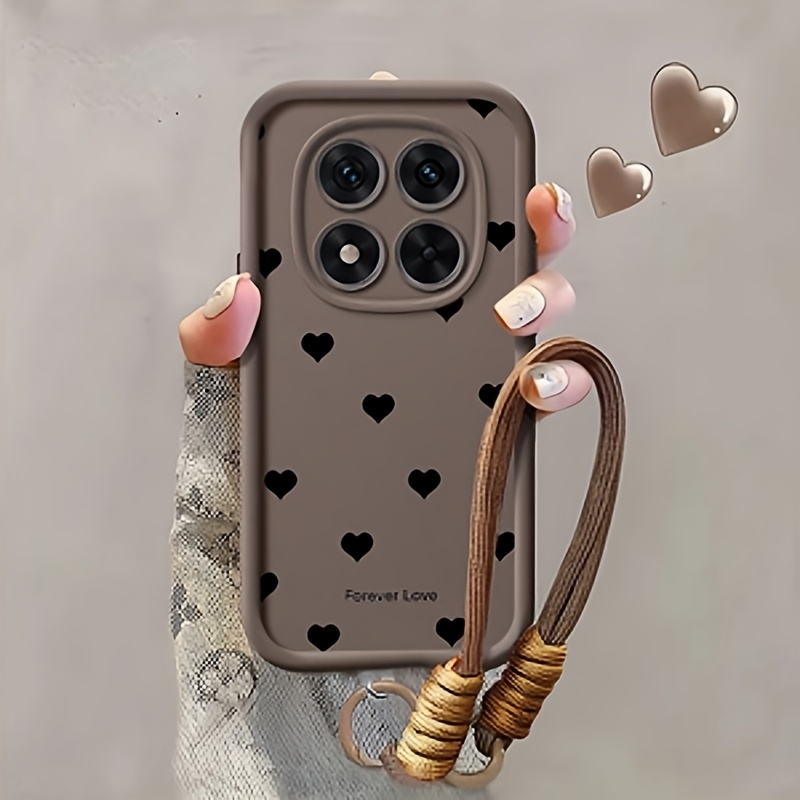TEMU Phone Case: Full-screen Black Hearts, Artistic, Modern, Refreshing, Casual, -back, Ladder Phone Case With Lanyard. Suitable For Redmi 10, 10c,