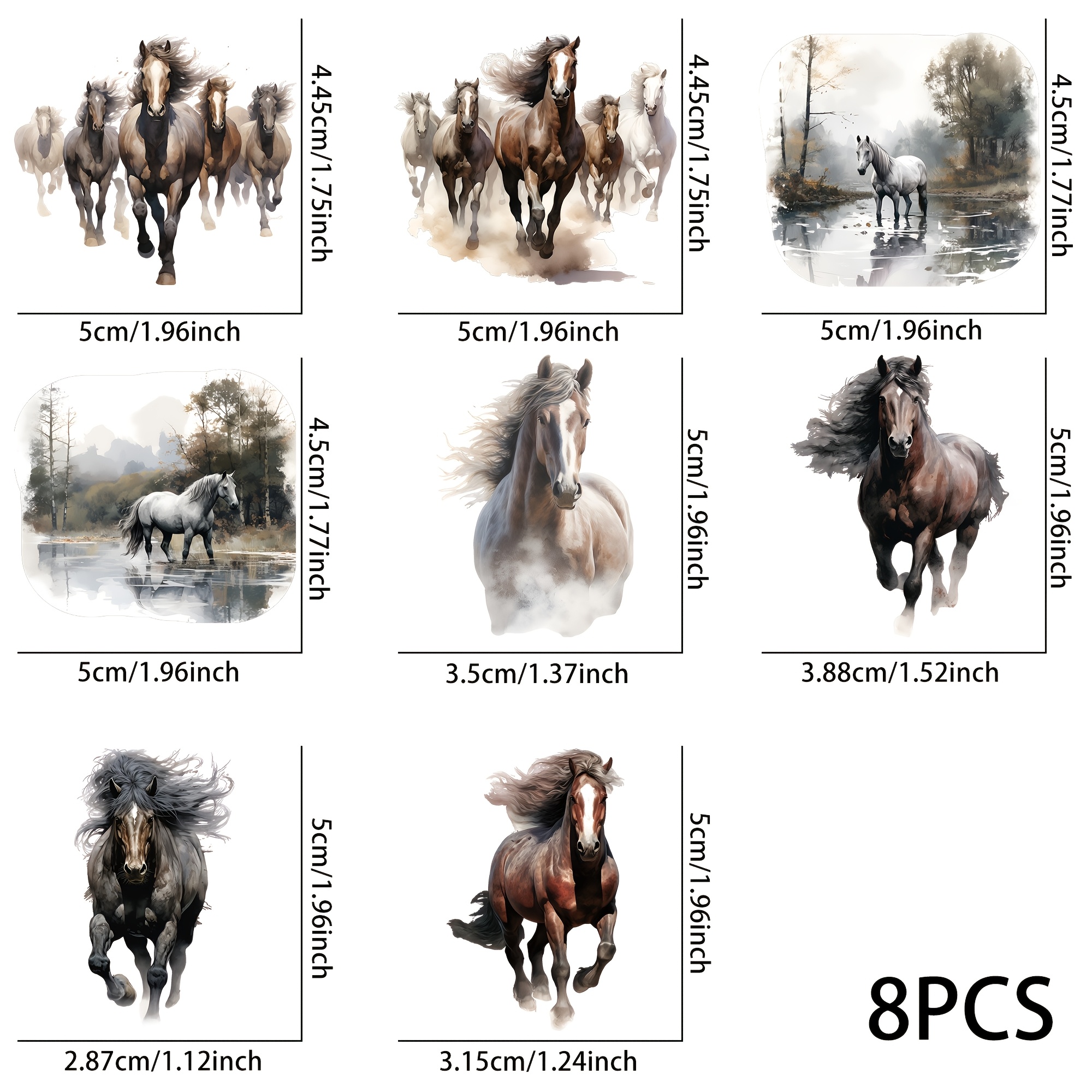 TEMU 8pcs Wild Horses Uv Dtf Sticker Set - Waterproof, Vinyl Decals For Mugs, Bottles & Diy Crafts
