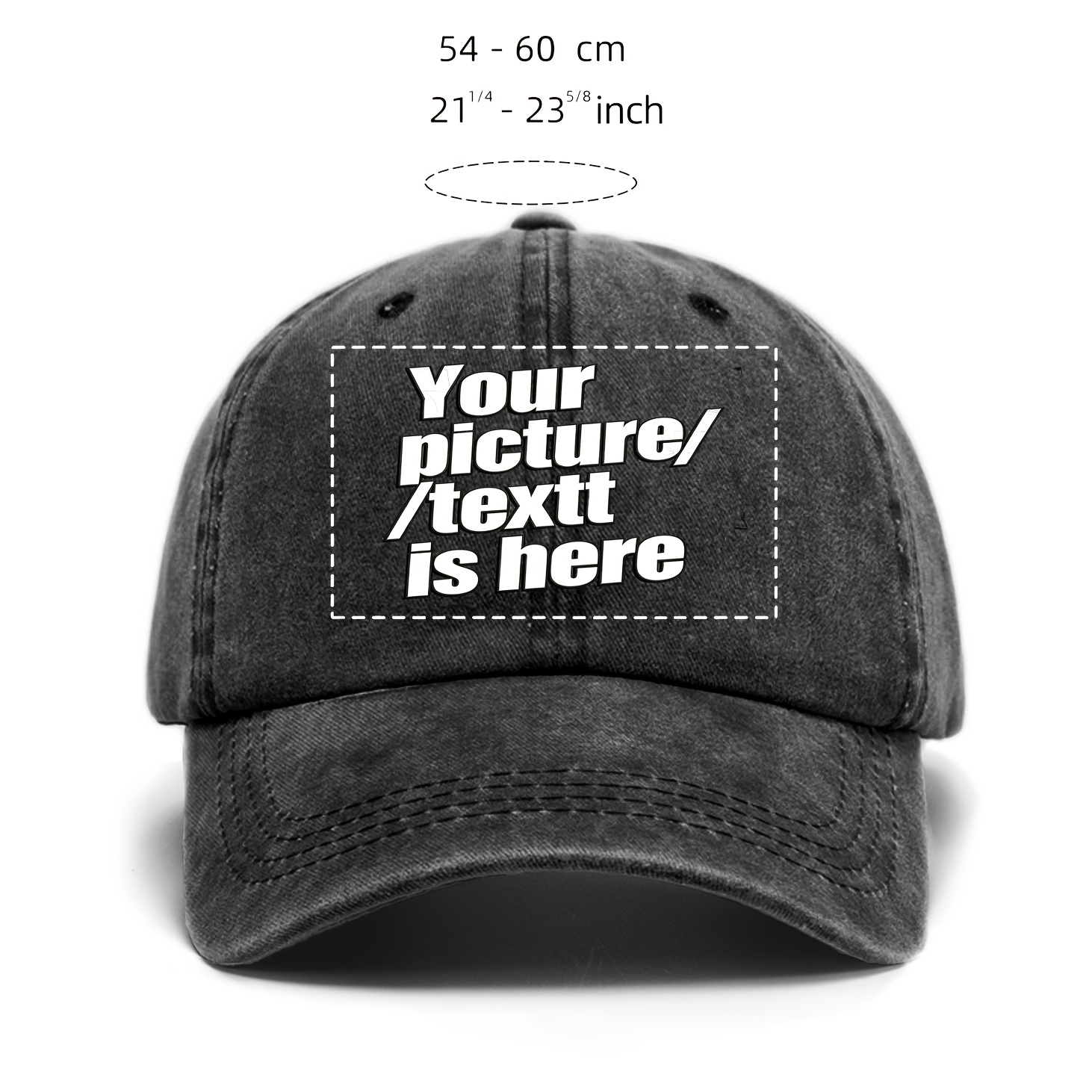TEMU Personalized Custom Photo And Text Customizable Photo Vintage Print Washed Distressed Baseball American Adjustable Soft Top Hat Men Women Summer