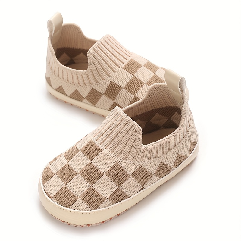 1 Pair Unisex Infant Casual Slip-On Shoes, Plaid & Solid Color, Comfortable Lightweight Non-Slip Walking Footwear for Indoor & Outdoor, Fabric Upper, Cloth Insole, Spring/Fall Collection