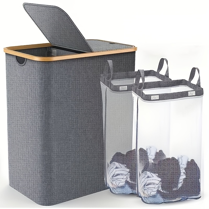 Image of 100l Laundry Basket With Lid, Clothes Hampers For Laundry With Handles, Foldable Dirty Clothes Storage Basket, Large Folding Laundry Hamper For Bedroom, Dorm, Laundry Room, Laundry Baskets