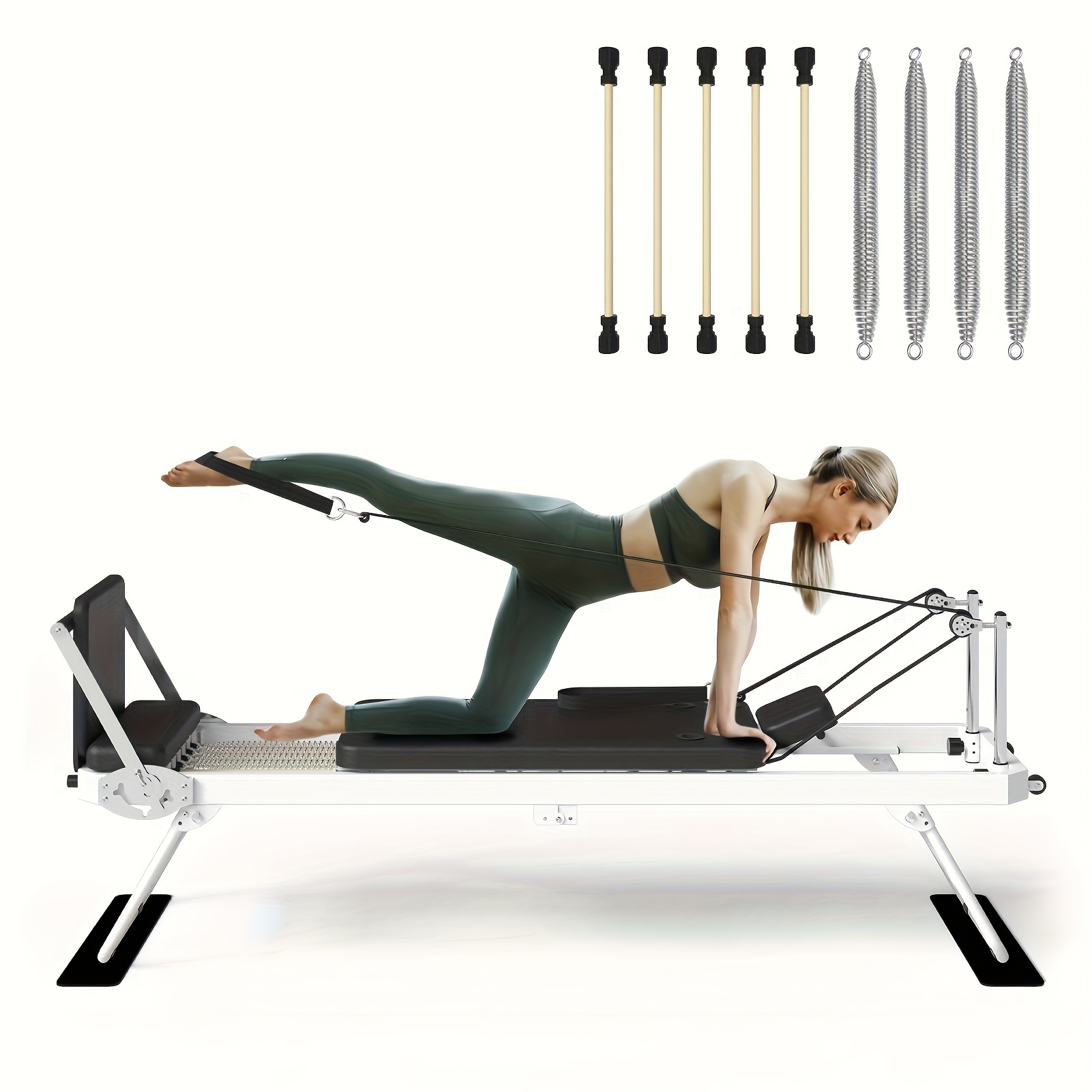 

Foldable Pilates Equipment For Home Workouts, Pilates Reformer Machine For Home And Gym, Pilates Exercise Equipment With Jump Board, 4 Springs