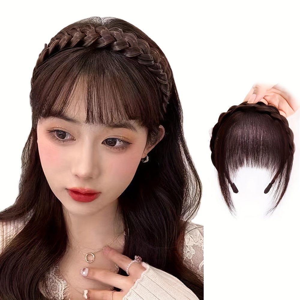 elegant braided headband with bangs for women   extension accessory   casual attire details 8