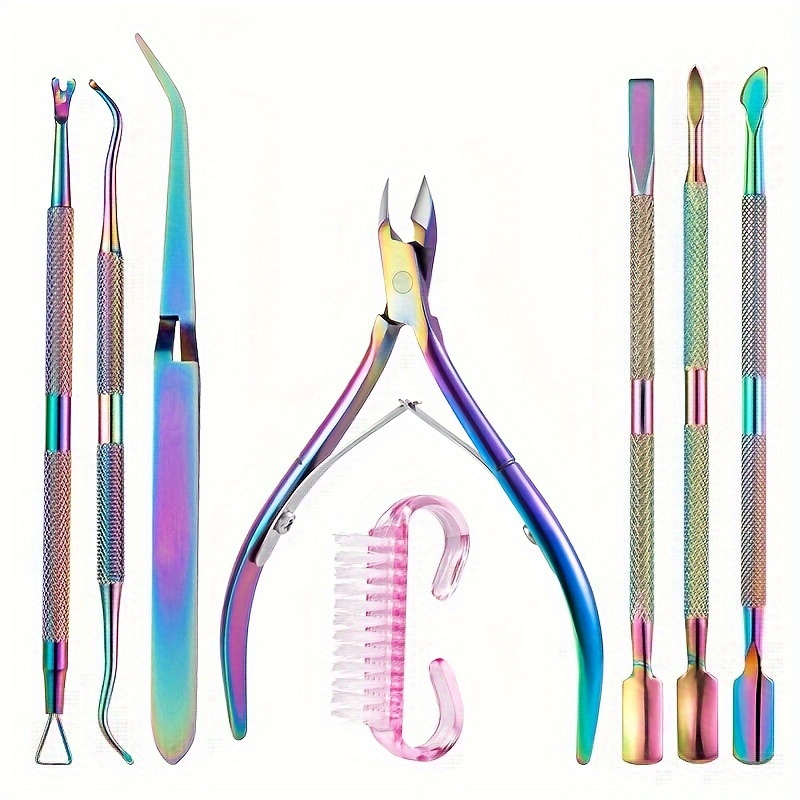 

8-piece Professional Manicure & Pedicure Set: Stainless Steel Cuticle Scissors, Dead Skin Pusher, Nail Files & Uv Gel Remover - Salon- For Perfect Nails Nail Tech Supplies Nail Supplies