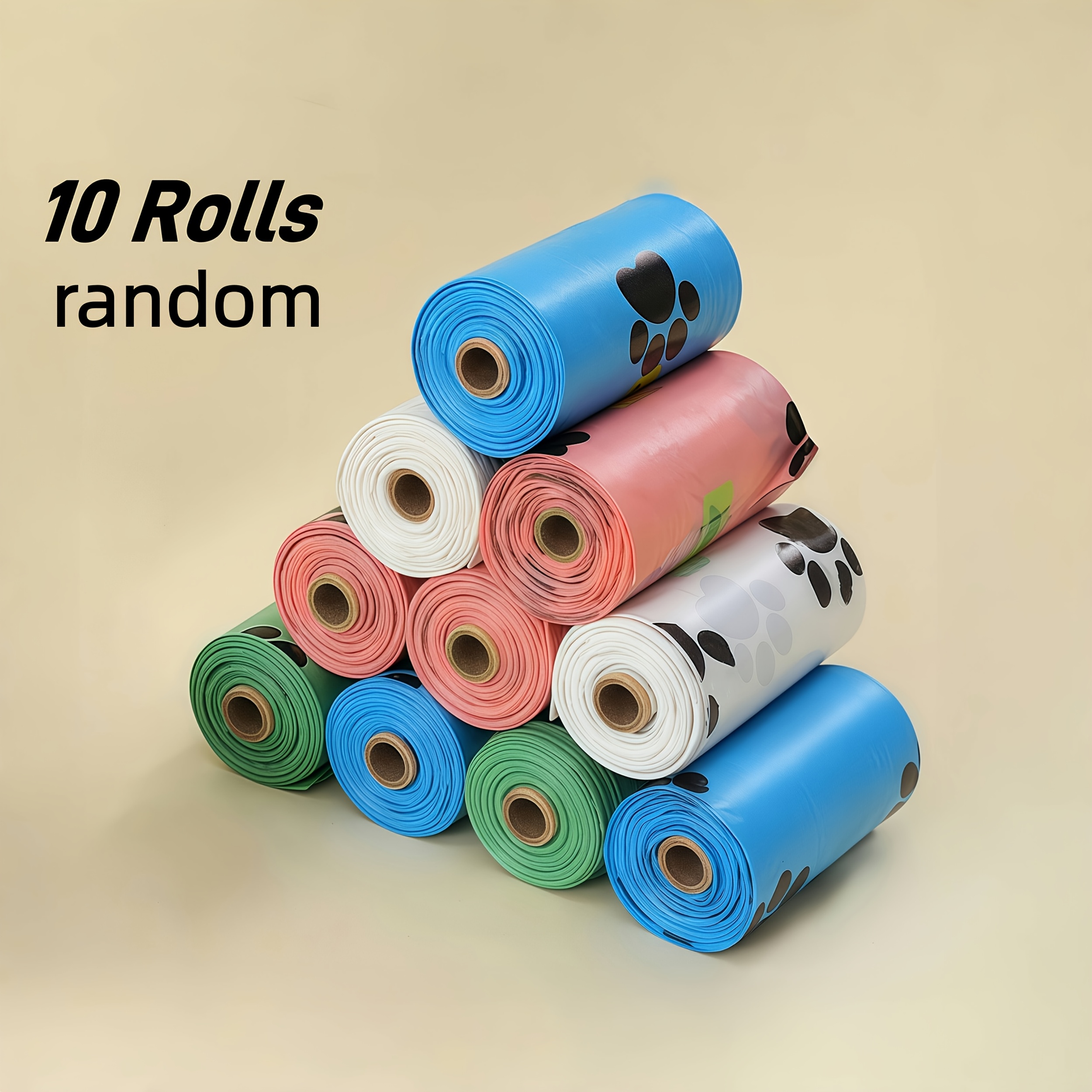 TEMU 150pcs/10rolls Thickened Dog Poop Bags | Colors With Cute Footprint Combinations, Polyethylene Material, Ideal For Cleaning All Kinds Of Pet Waste, Convenient Pet Cleaning Supplies, Gifts