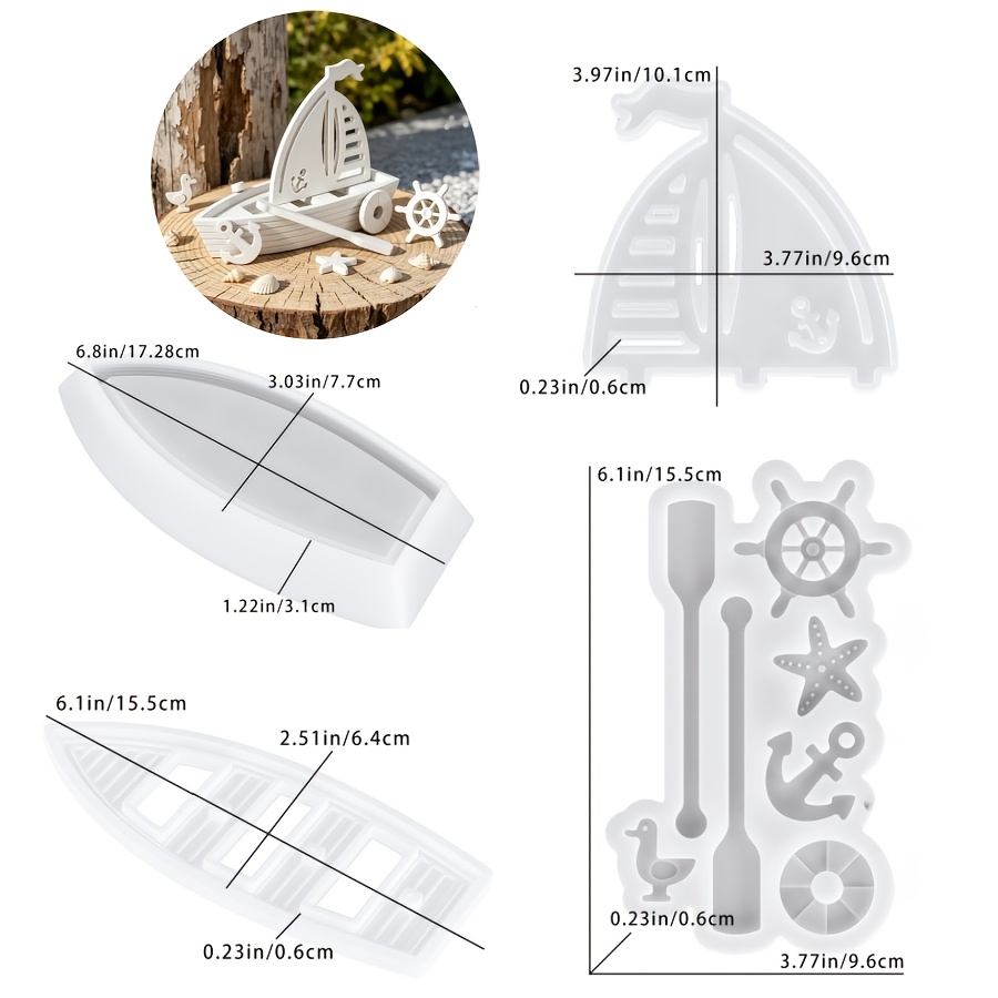 Image of Diy Clay Mold, Spliced Sailboat Ornament Silicone Mold, Home Pirate Boat Decoration Gypsum Resin Mold, Ocean Element Sailboat Oar Anchor Seagull Decoration Mold, Suitable For Handicraft Enthusiasts