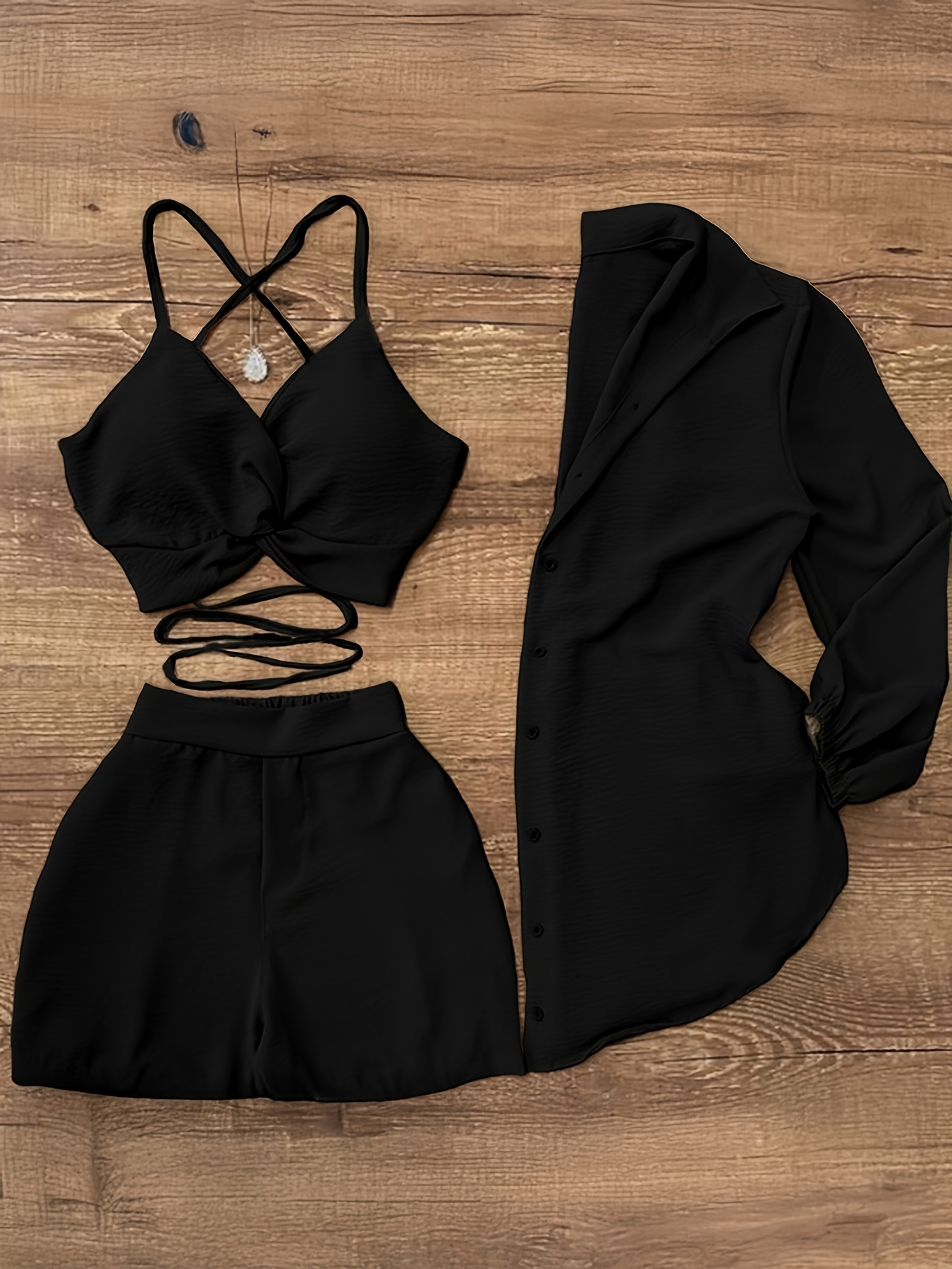 womens three piece set camisole top shorts shirt   daily   vacation