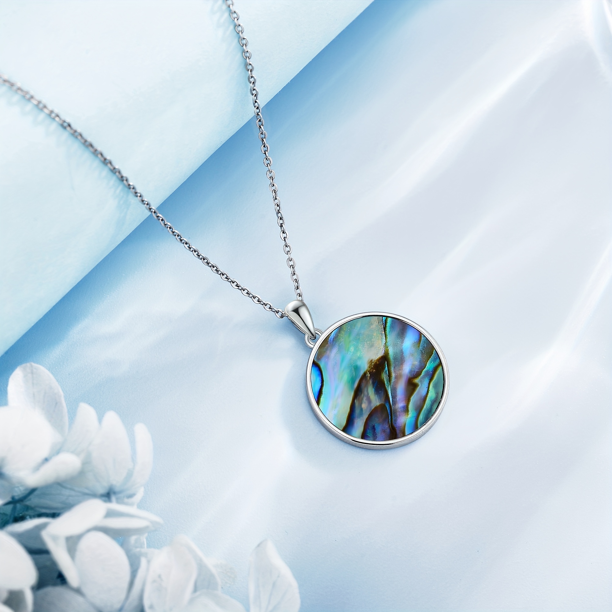 Women's 925 Sterling Silver Abalone Shell Skull Pendant Necklace