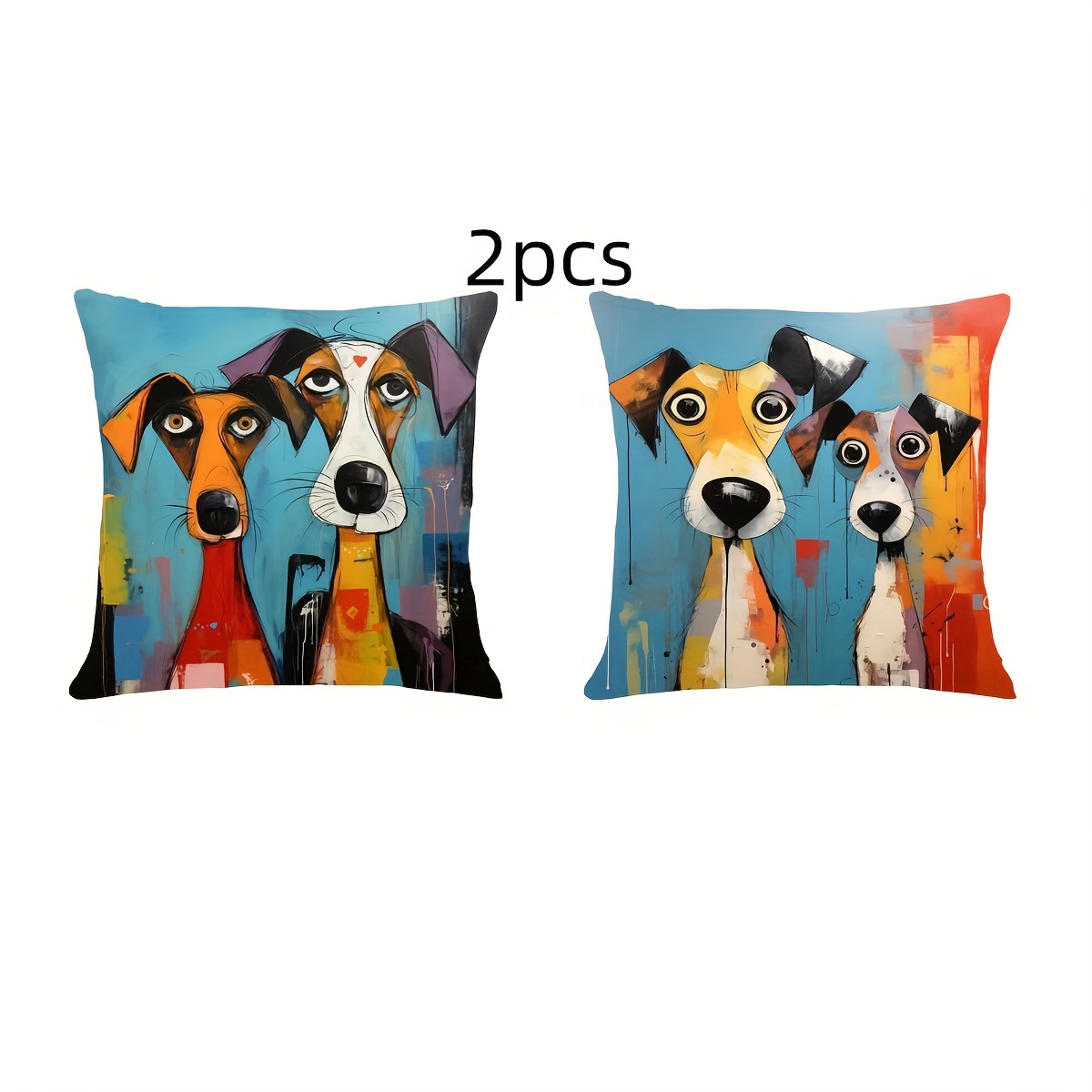 

2pcs Abstract Art Dog Print Plush Pillow Covers, Zippered Cushion Cases For Home & Office Decor - Machine Washable (inserts Not Included)