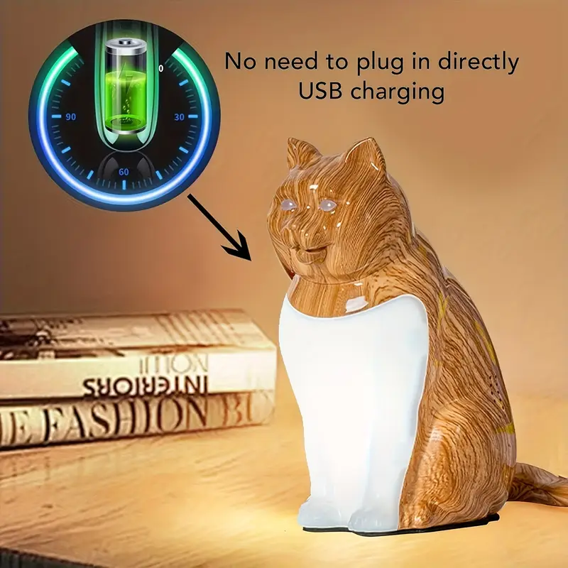 cute cat shaped led table lamp with touch control usb rechargeable 3 color dimmable light for bedroom living room study and dining room gift for christmas and halloween cat decor Product details 5