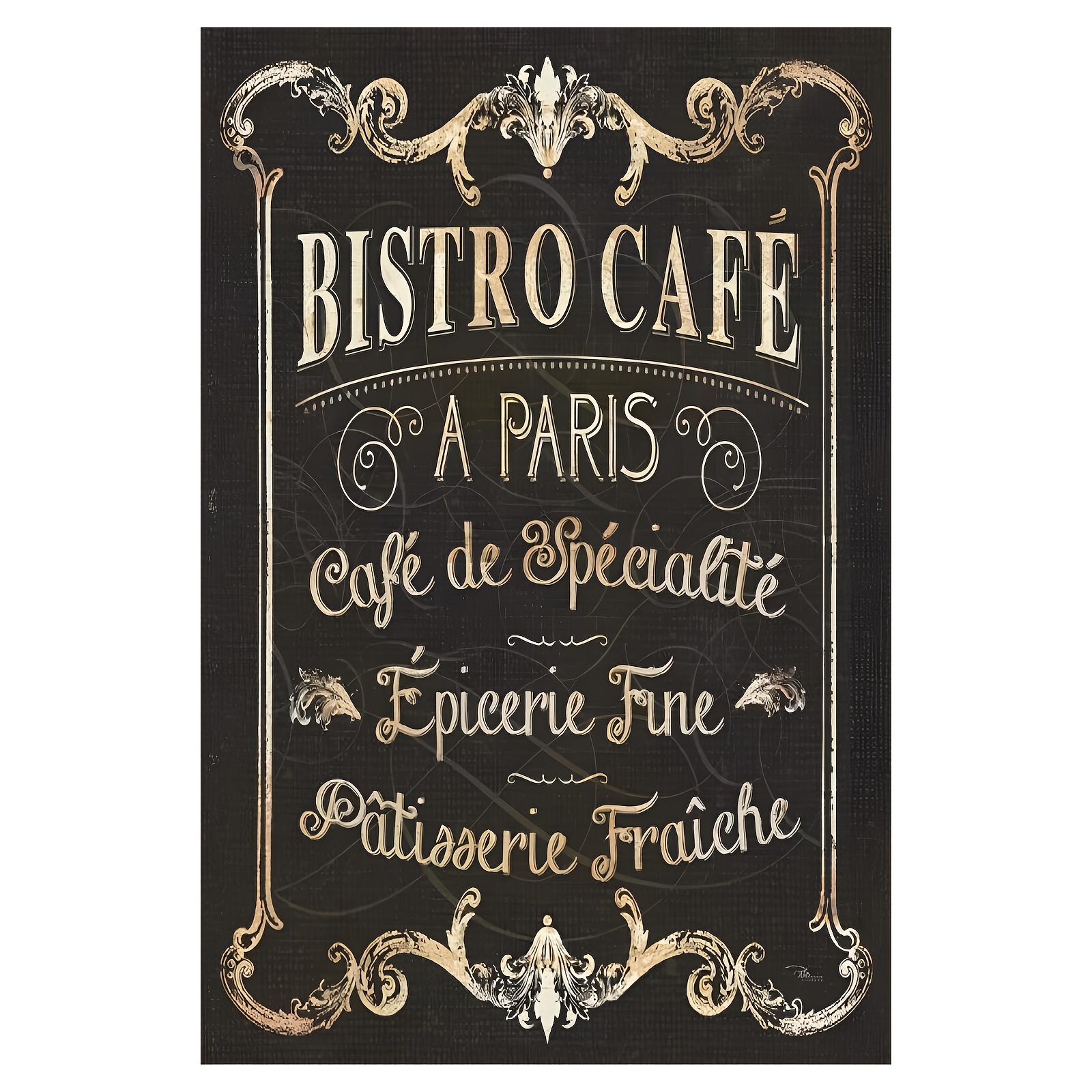 TEMU Vintage Parisian Sign - 18x12in Unframed Canvas Wall Art, Elegant French Decor With Ornate , Home & Restaurant, Bar Decor
