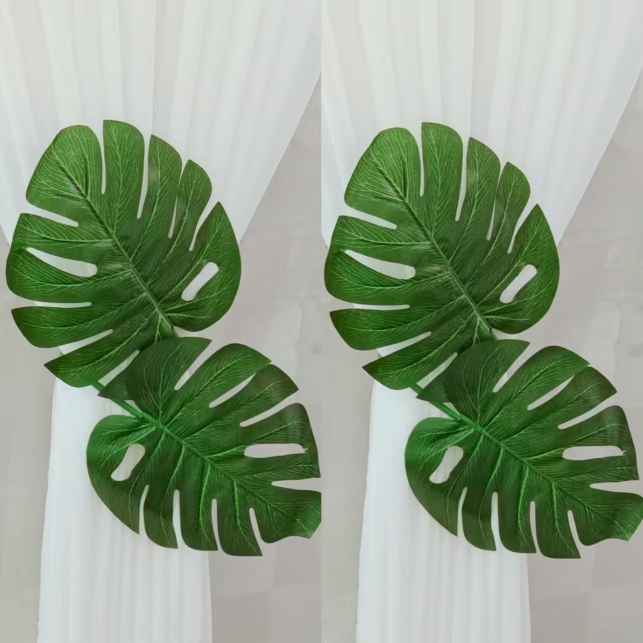 1/2pcs Monstera Leaf Curtain Tieback, Simple And Fresh Sheer Curtain Holdback, Gathering Clip, Artificial Green Plant Decoration