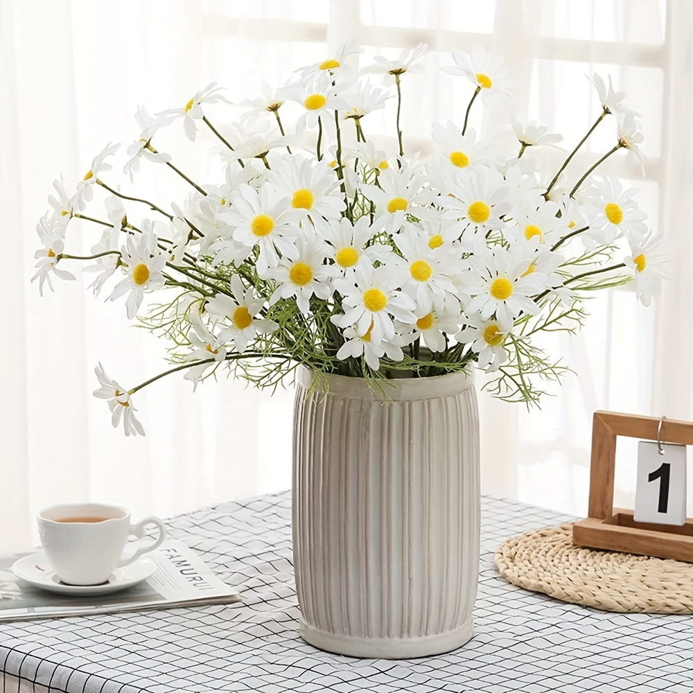 

10pcs, Artificial Daisy Flower Silk Daisy Fake Flowers, Faux Plants Bouquet With Stems, Artificial White Daisy For Garden Home Table Centerpieces Vase Decoration (white)