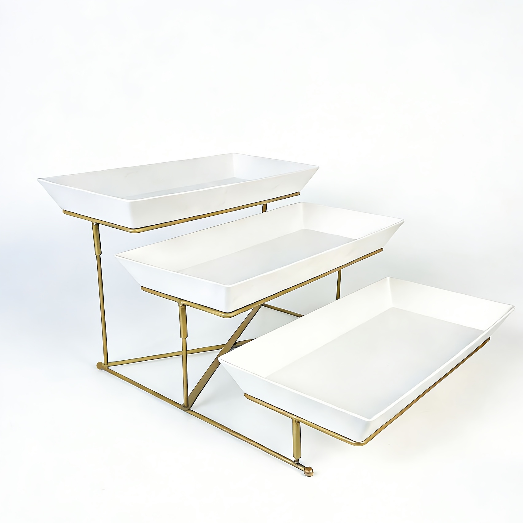 Image of Pp 3-tier Stackable Cake Stand Set With Metal Support And 3 White Plastic Trays. Ideal For Displaying Cakes, Pastries, Cupcakes, Fruits And Appetizers , Birthdays, Afternoon Or Family Gatherings