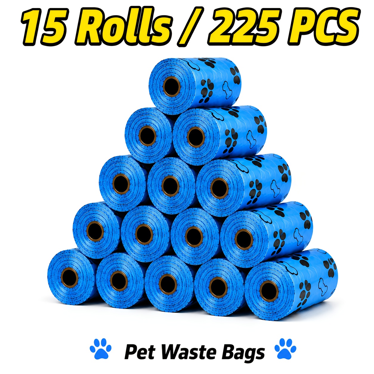 TEMU 225-count Pet Waste Bags, 15 Waste Bags, Thick Leak-proof Pet Bags, Dog Walking Bags, Paw Print Design