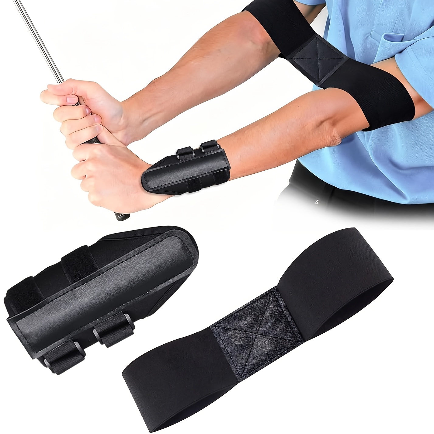 TEMU Golf Swing Training Auxiliary Set Golf Elbow Support Band And Wrist Angle Corrector Beginner Swing Posture Correction Practice Tool
