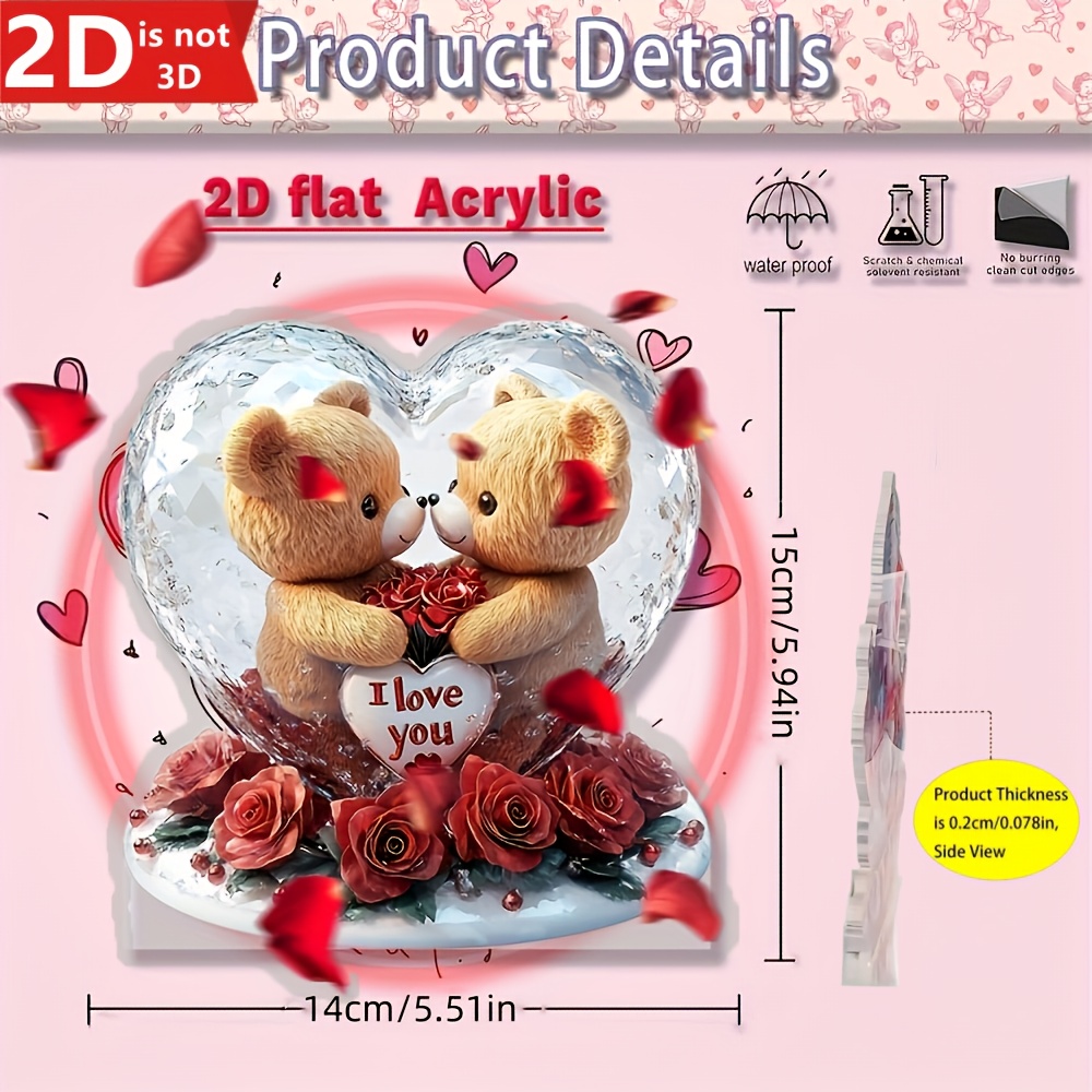 TEMU Flat - [ Flat] Decoration Of A Heart-shaped Teddy Bear (5.91 Inches X 5.51 Inches) Perfect For Valentine's Day Decor, Suitable For Home, Office,