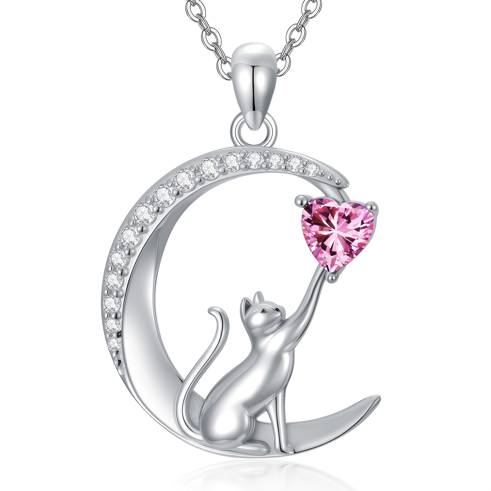 Women's 925 Sterling Silver Cat Pendant Birthstone Necklace, Gift for Her