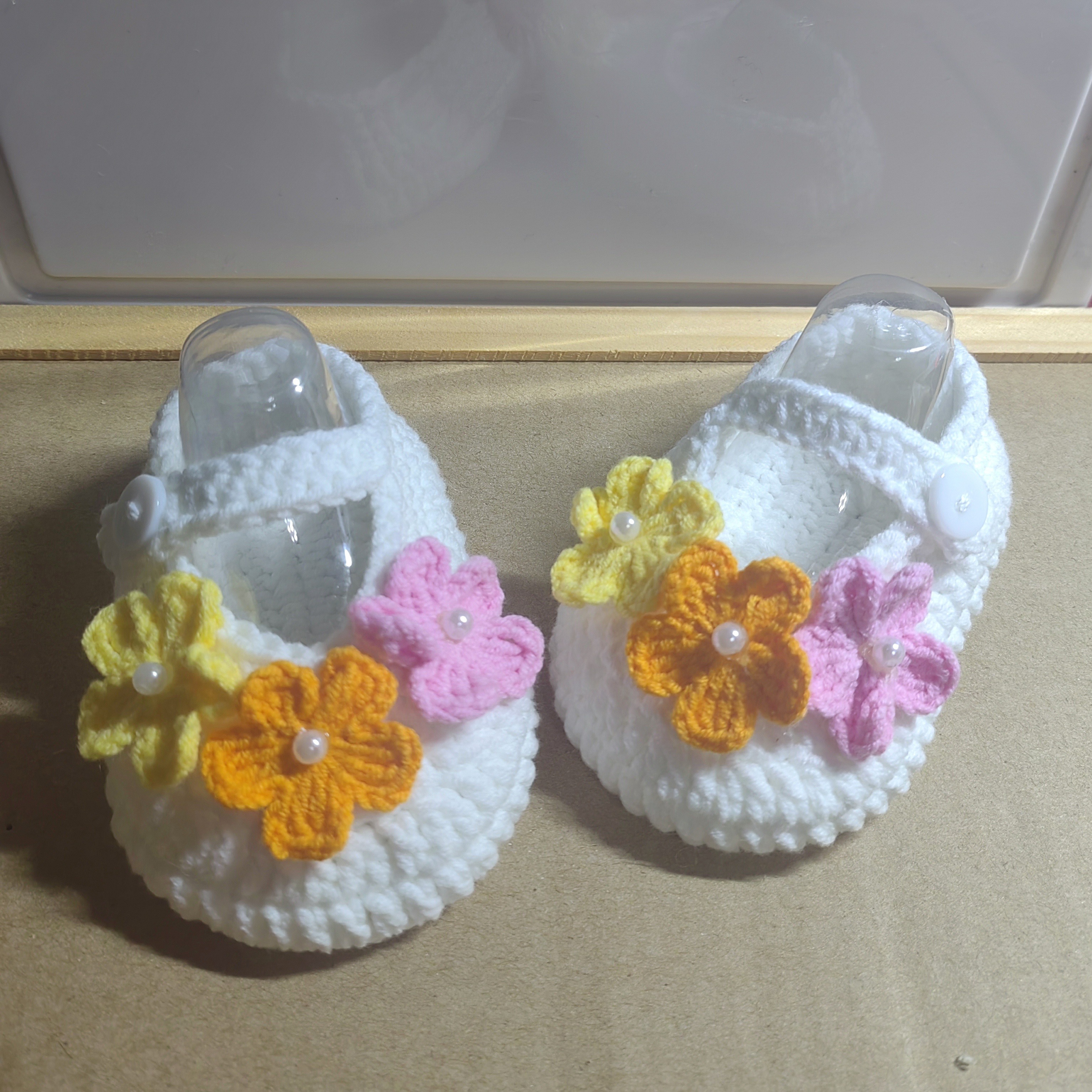 Handcrafted Crochet Baby Girl Shoes with Colorful Flower Accents Soft  Sole, Breathable Fabric, Casual Round Toe Design for Infants Spri