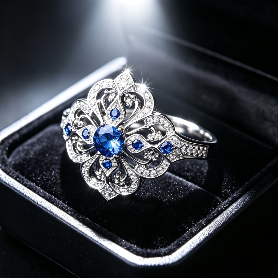 Women's Bohemian Copper Ring with Blue Synthetic Zirconia