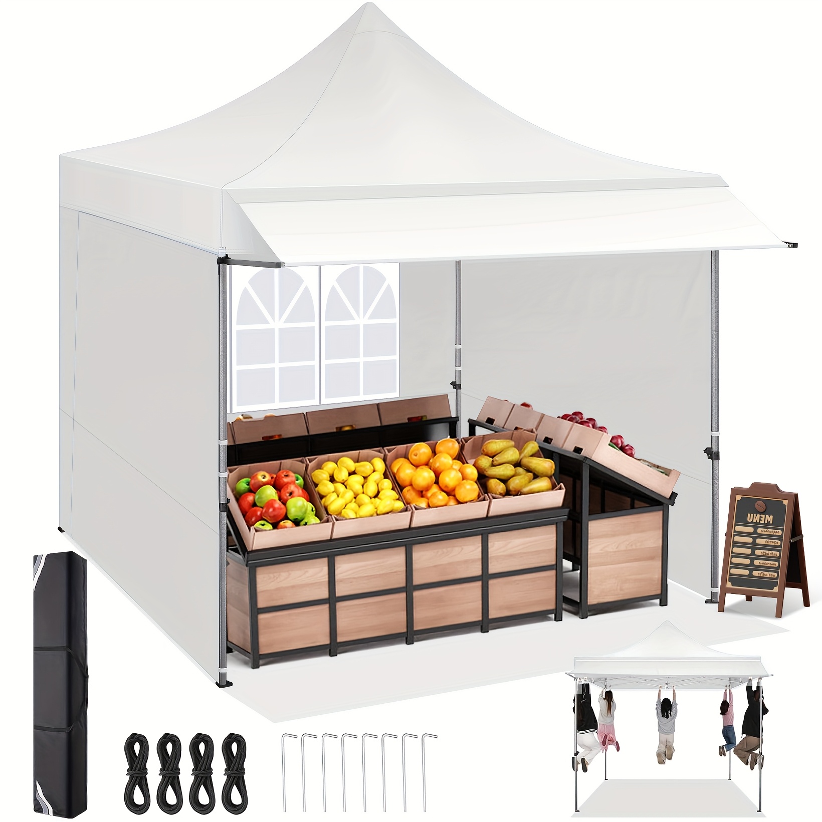 10x10ft Pop-up Tent With 3 Detachable , 3 Height , With Carry Bag, Suitable For Market Stalls, Outdoor Camping, Barbecue Parties, Road Flower Shops