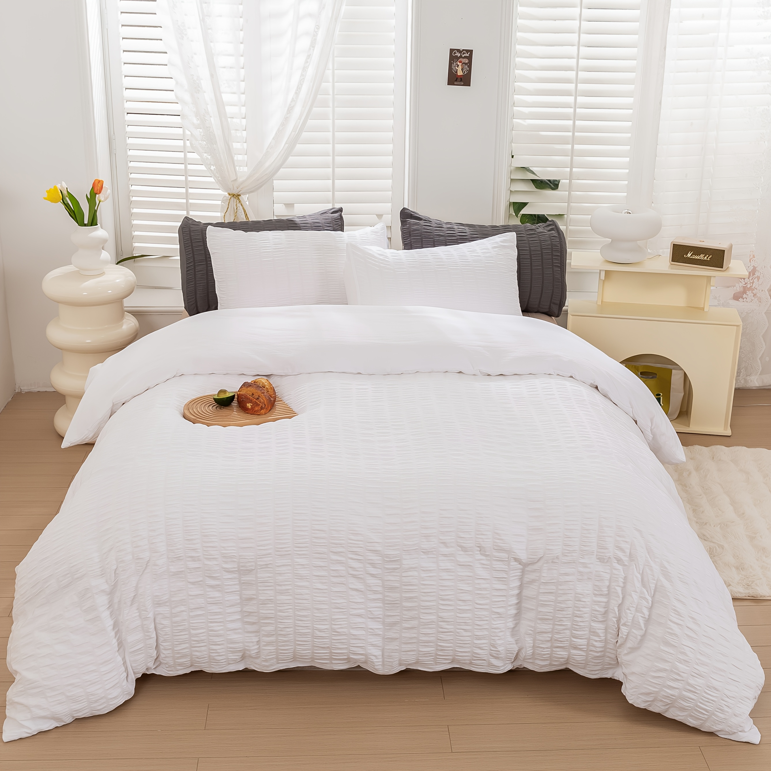3pcs Seersucker Duvet Cover Set - Includes 1 Duvet Cover & 2 Pillowcases, Comfortable & Breathable High-density Fabric, Fresh & Lovely Design, , Machine Washable, Ideal For Bedroom, & Dorm