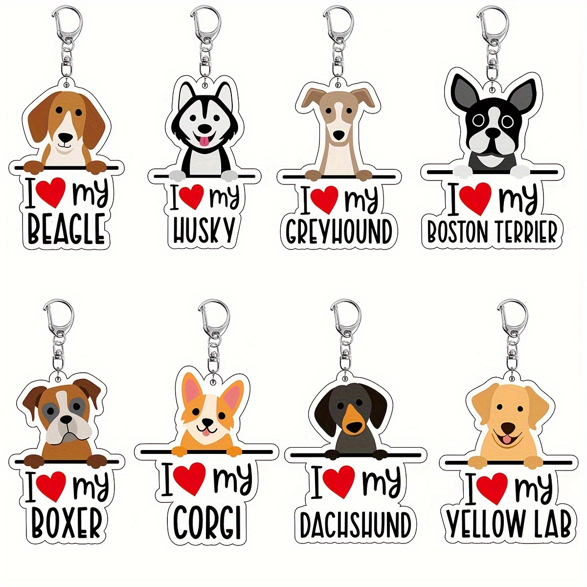 

Acrylic Dog Breed Keychains - I Themed Key Rings - Car Keychain With Assorted Breeds For Birthday Gifts And Bag Decoration - Single Piece