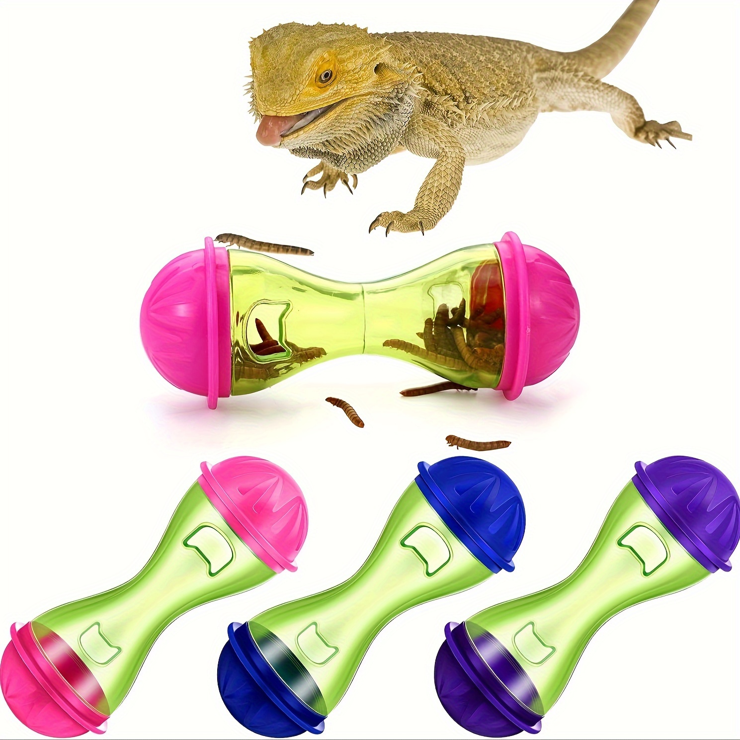 

3-pack Reptile Feeding Toy Balls For Amphibians - Plastic Interactive Food Dispenser Puzzle For Lizards