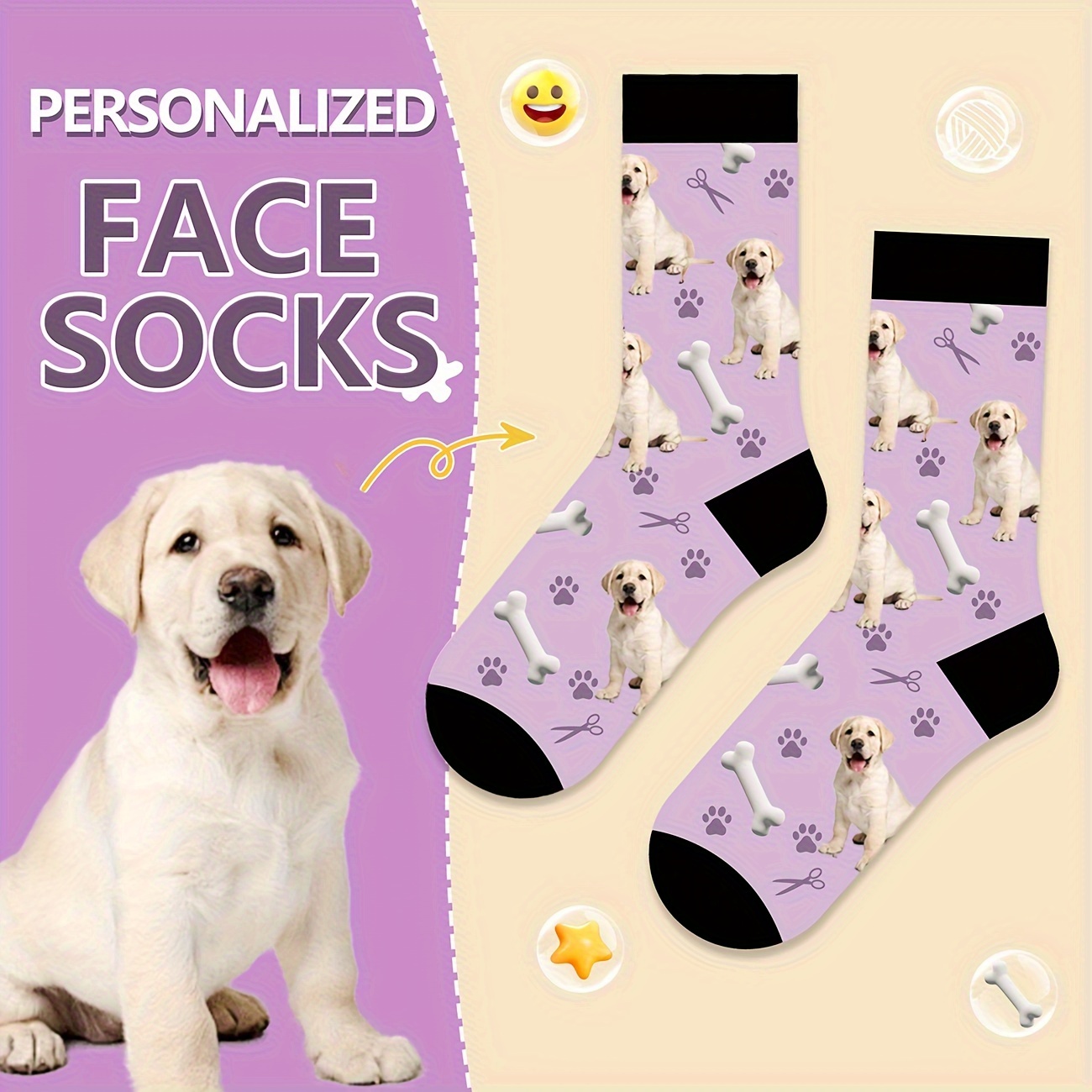 

Customized Animal Pattern Face Tube Socks - 1 Pair, Personalized Knit Fabric Socks, Polyester & Spandex , Novelty Gift For Couples, Suitable For Valentine's Day, Easter, , Day, - Fits Eu Sizes 32-40